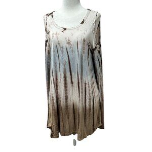 Karen Kane Womens Tunic Top Size M Brown Blue Tie Dye Cold Shoulder Sleeve